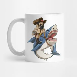 Pug Cowboy Ride Shark Like Boss Funny T-shirt For Lover Mug